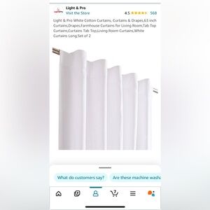 Light & Pro White Cotton Curtains, 63 inch, Set of 2